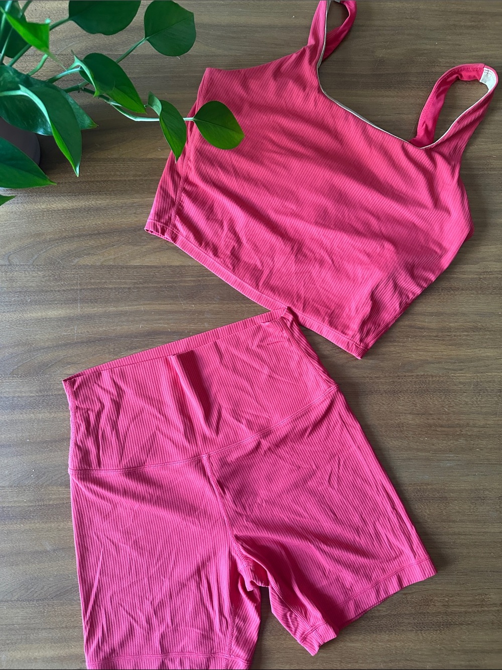 MPG Watermelon Ribbed Active Crop Top & High-Waist Bike Shorts Set Size Medium